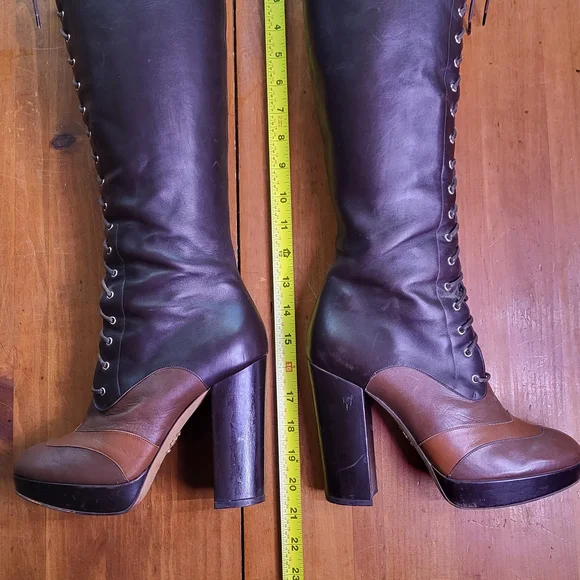 Bally Leather Platform Lace-Up Over the Knee Boots 7.5 - Picture 4 of 14